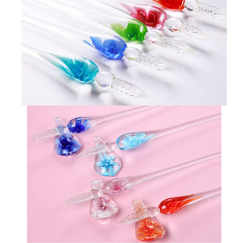 SIPLIV Crystal Glass Intarsia Dip Pen Fountain Pen Kit Vintage Calligraphy Signatures Pen, Pink - Image 4